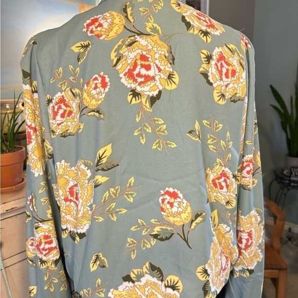 DG2 Donna Gilman S Zip Blouse Multicolor Gray Floral Long Sleeve Mock Neck Lined - Picture 9 of 13